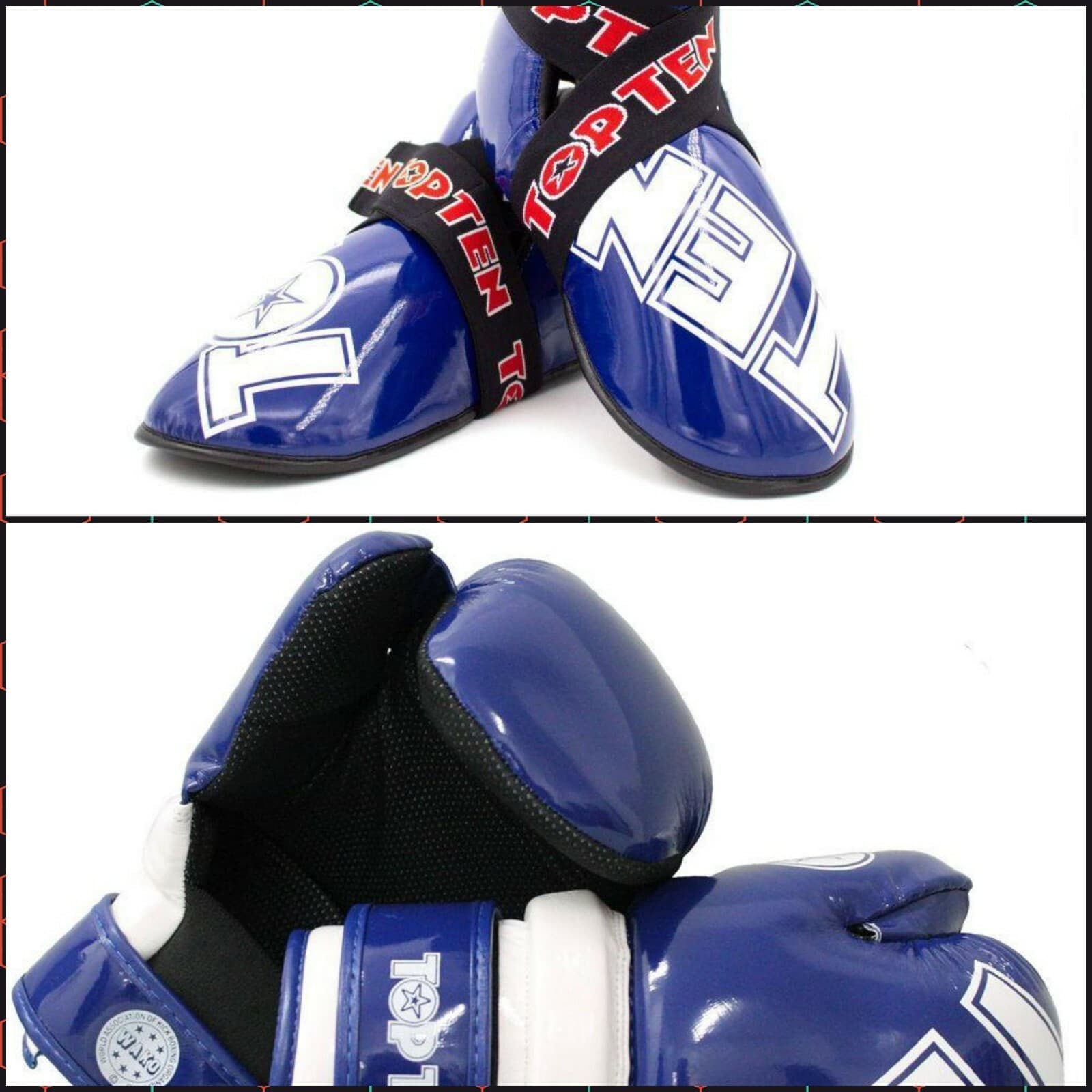 TOPTEN SUPER-LIGHT RED BLUE Glove Boot Switch strap WAKO KARATE SAFETY GEAR SET 2