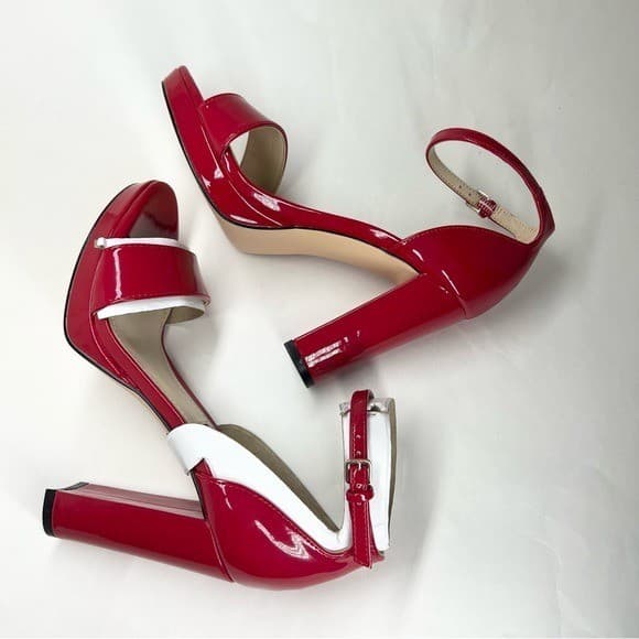 Nine West Women's Elope High Block Heel Sandals Red Patent Size 6.5M 6