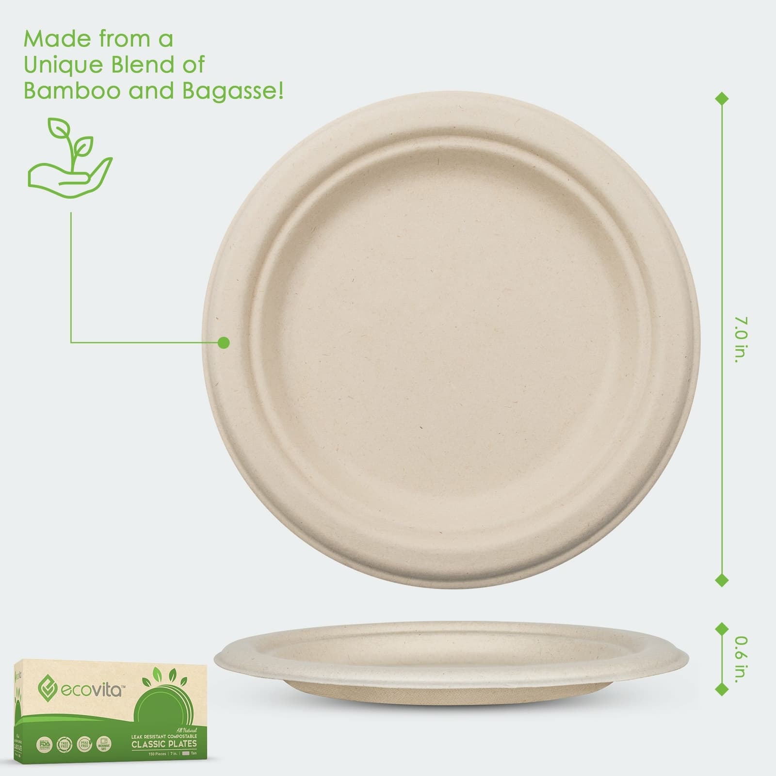 100% Compostable Paper Plates [7 in.] – 150 Disposable Plates Eco Tree Free 2