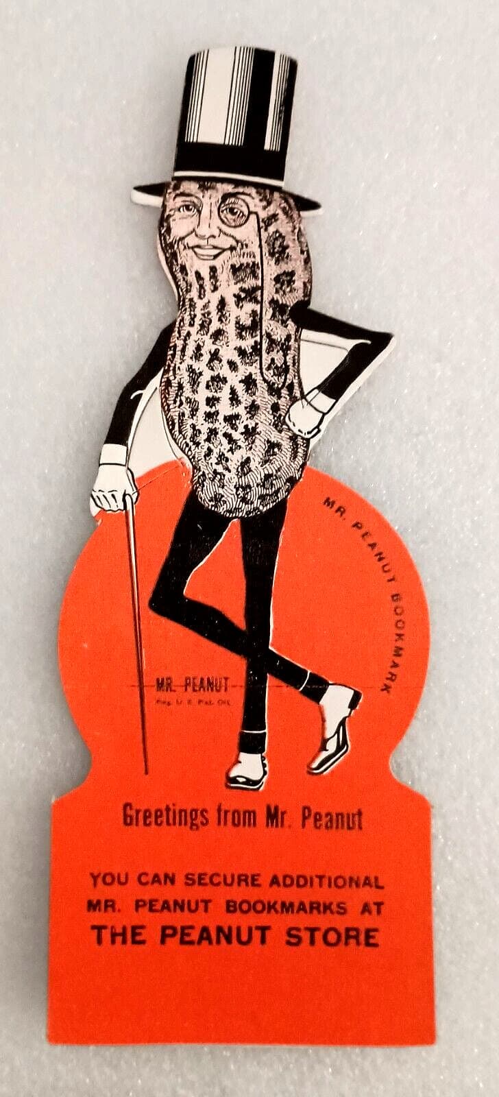 Rare Planters Mr. Peanut Cardboard Bookmark Unpunched NOS New 1940 5