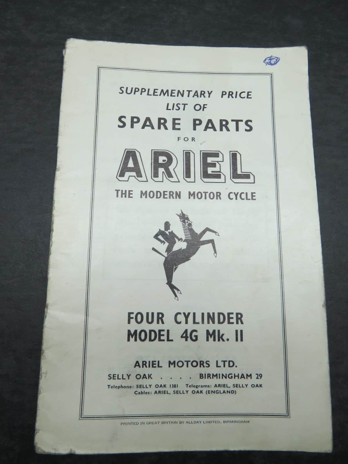 1956-57 Ariel Model 4G Mk.II Motorcycles Supplementary Illustrated Parts Manual