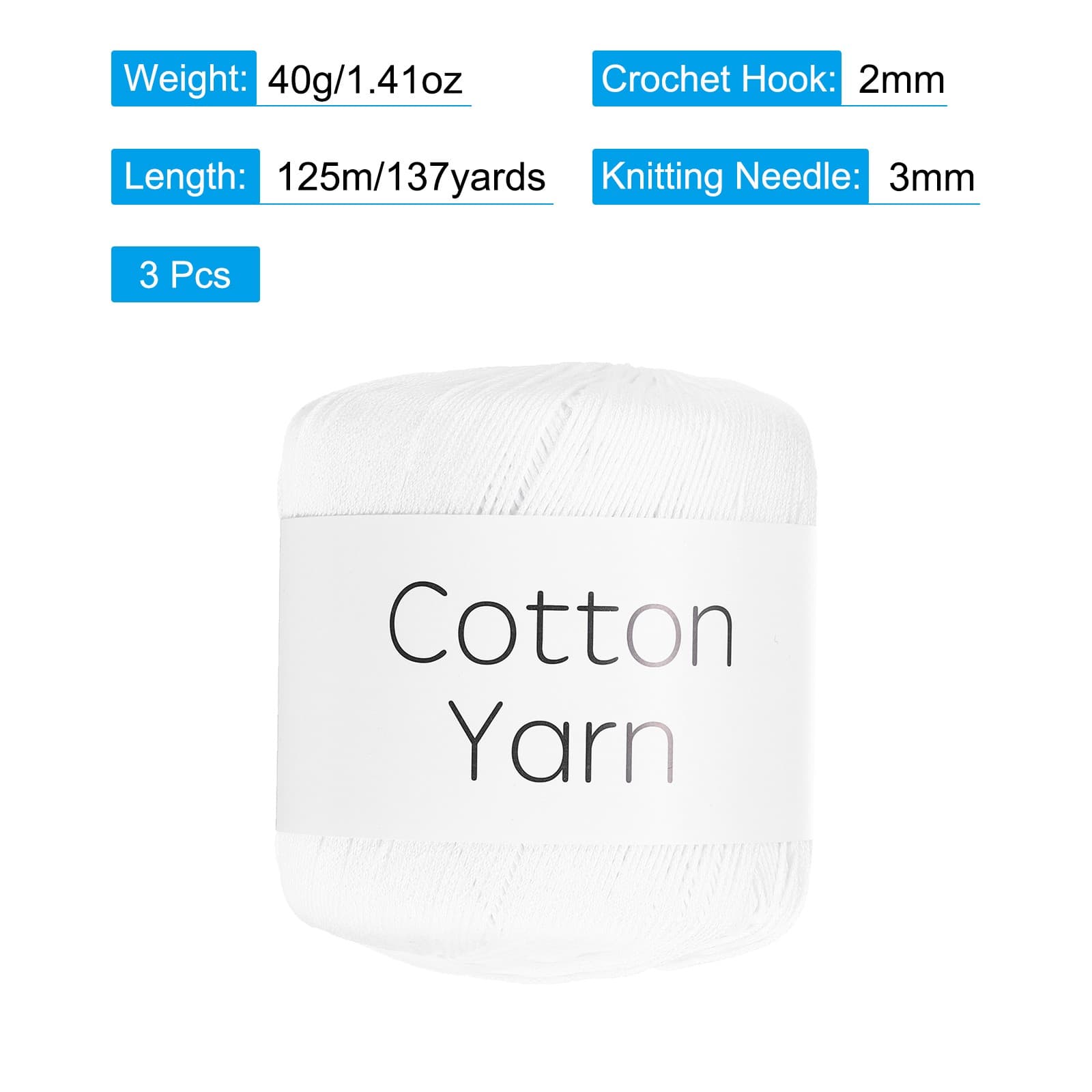 Cotton Yarn,Soft Knitting Yarn 3 Packages of 120g/4.23oz/Cream White 2