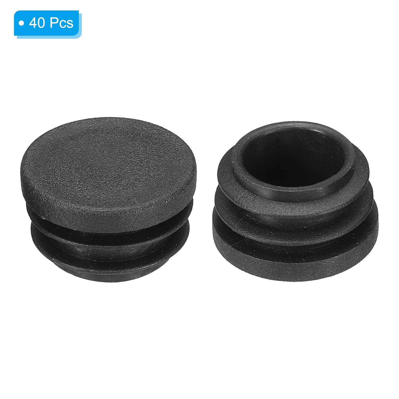 1" Plastic Tubing End Caps, 40Pcs Round Hole Plug Insert, Black 3