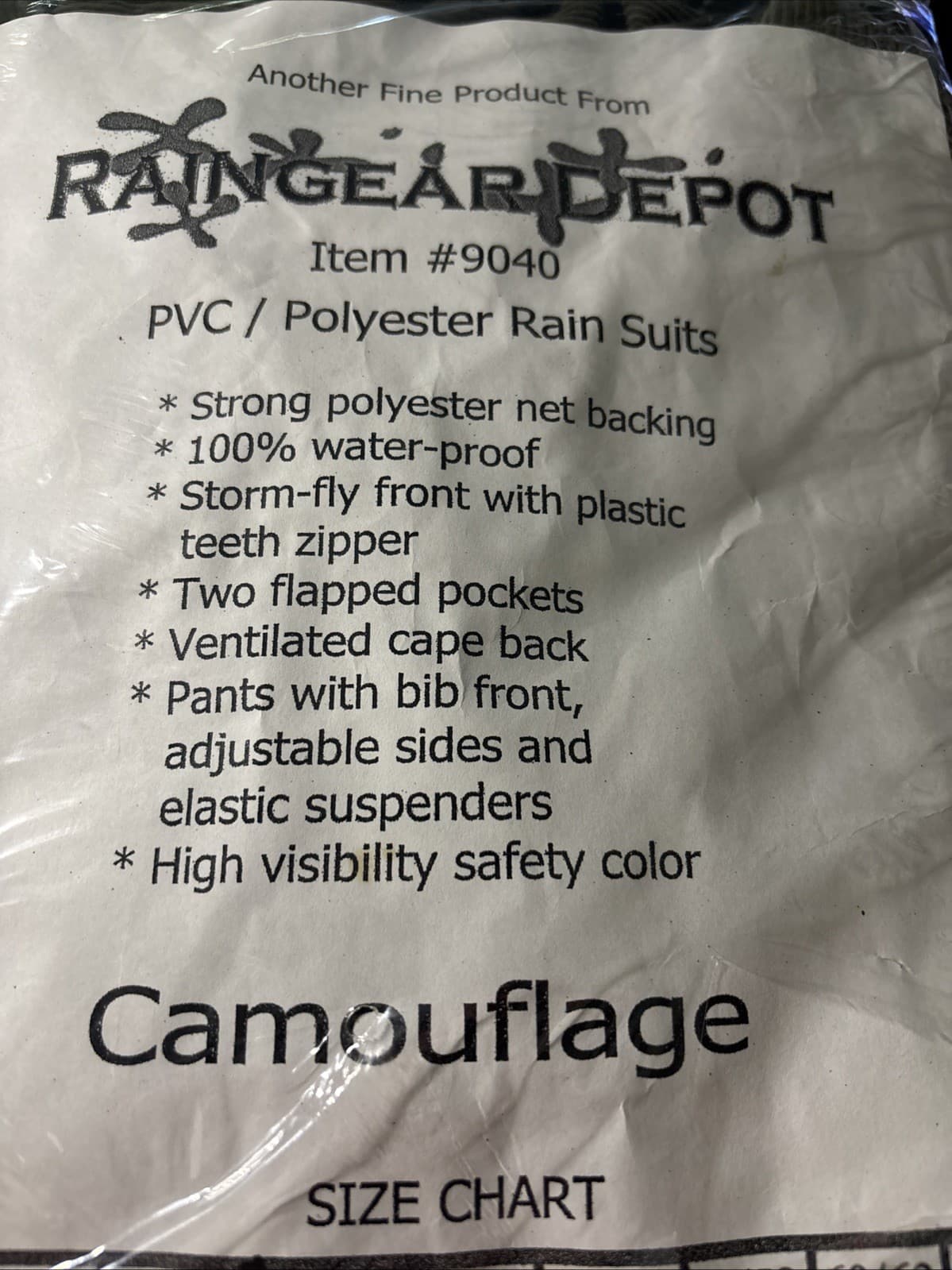 MEN’S Rain Suit 2 Piece Waterproof PVC/Polyester Size Large Camo-brown NIB 4