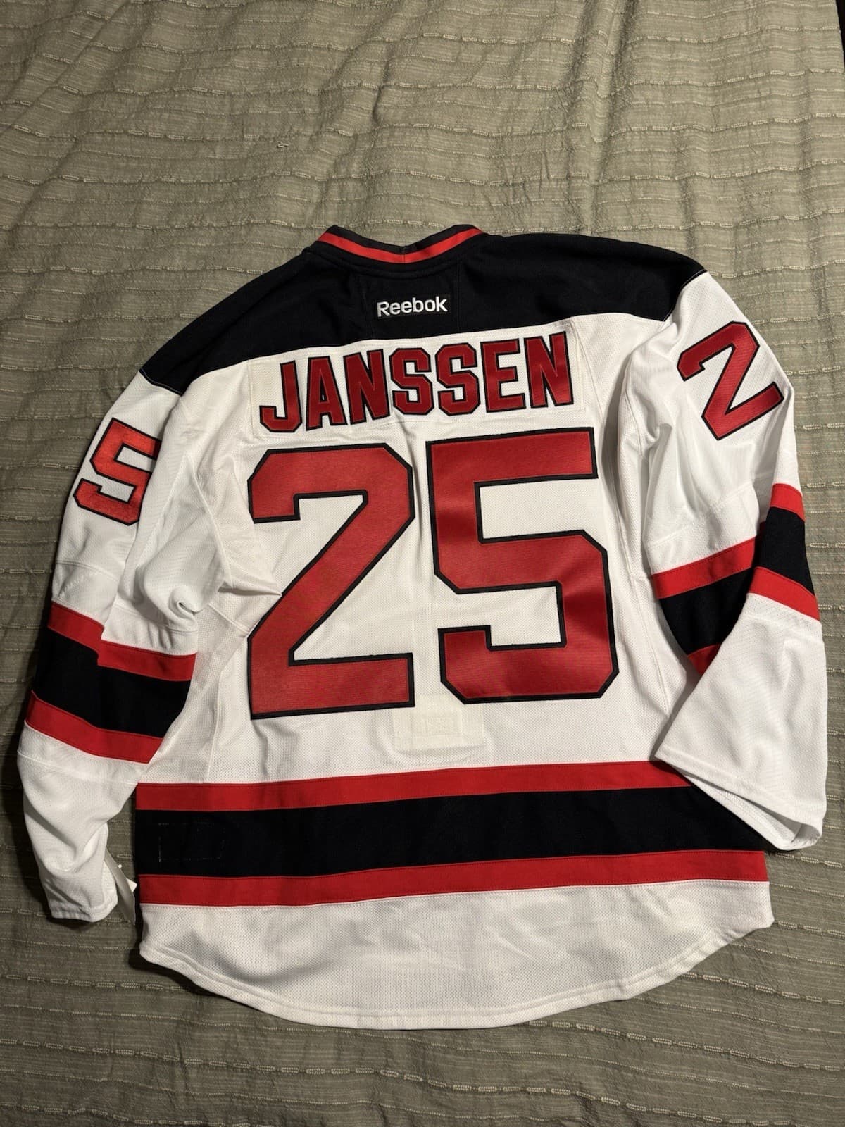 2013-14 Cam Janssen New Jersey Devils Game Issued Reebok Hockey Jersey! MeiGray 2