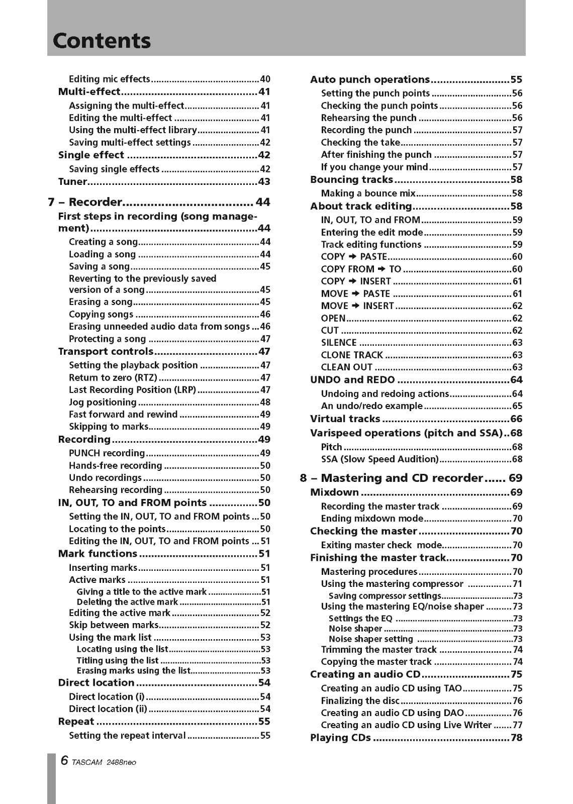 Tascam 2488neo Owner's Manual: 124 Pages Spiral Bound & Protective Covers! 3
