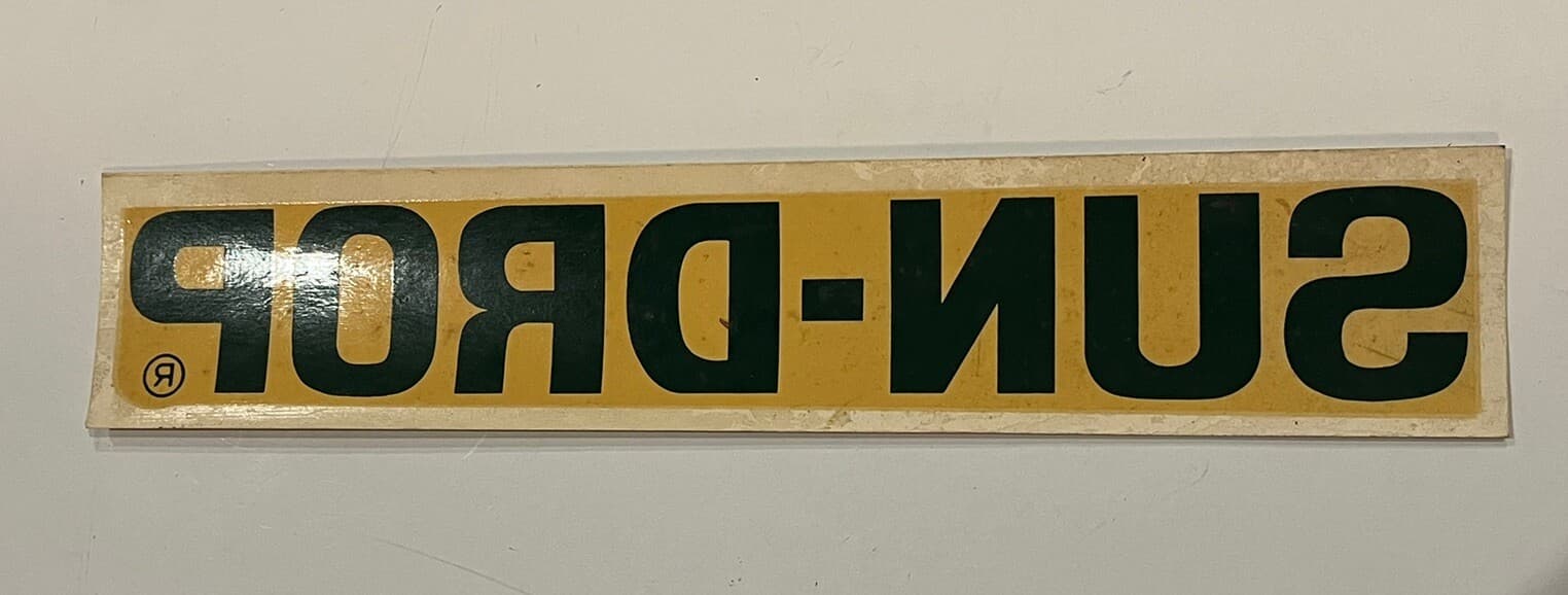 Vintage Sun Drop Soda Pop Cola Water Transfer Applied Decal Store Display Window