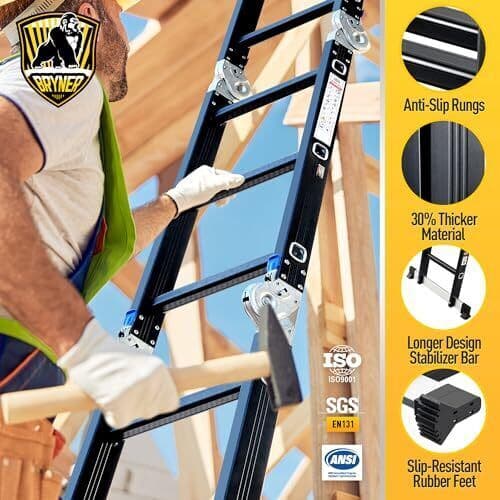 Ladder, Bryner 7 in 1 Multi-Purpose Ladder Aluminium Extension 12Ft Adjustable 4