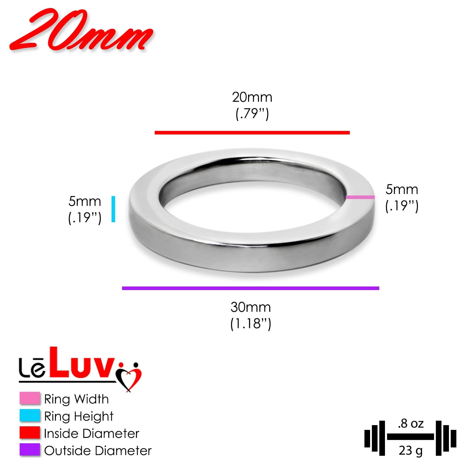 LeLuv Eyro Stainless Steel Glans/Cock Rings 5mm Width | Choose Diameter & Height 4