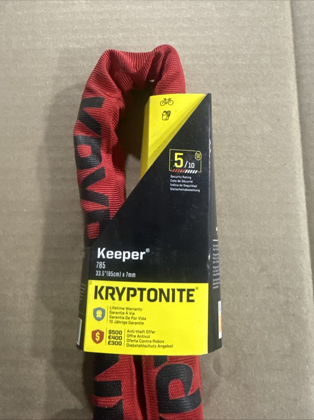 Kryptonite Keeper 785 Integrated Steel Chain Lock Keyed 7mm x 85cm Red 2