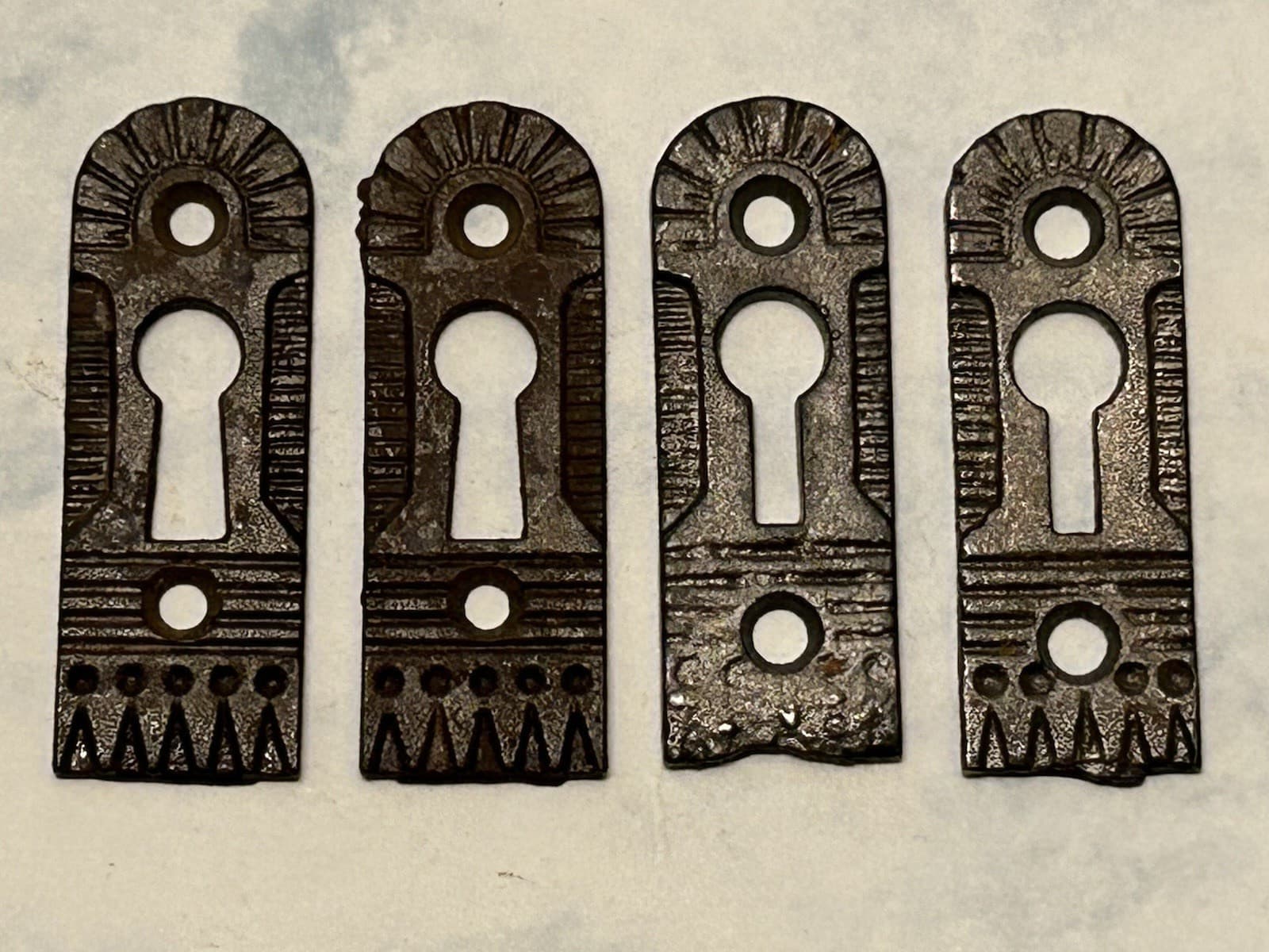 Lot Of 4 VTG Antique Victorian Decorative Cast Iron Escutcheon Keyplate