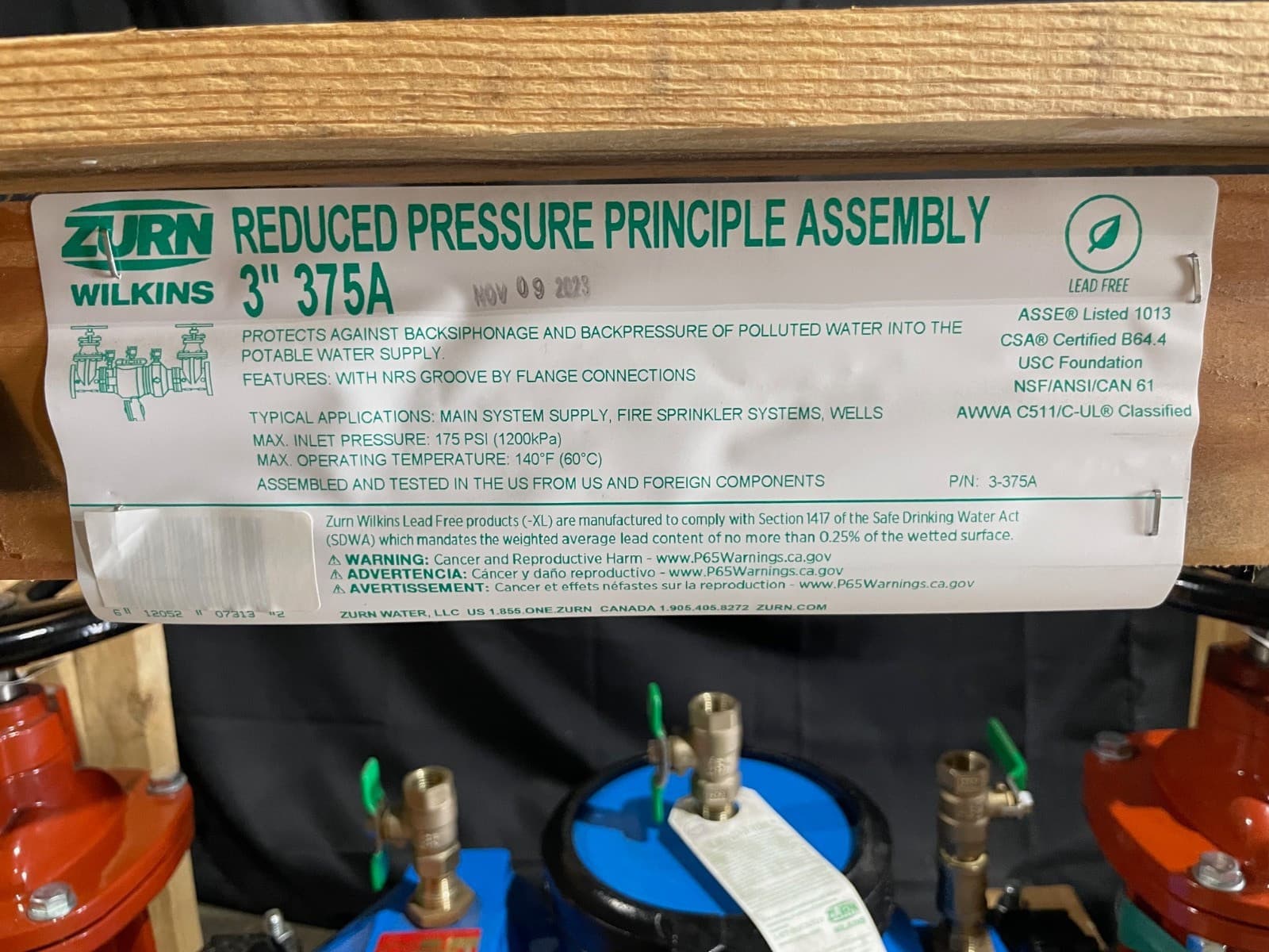 NEW 3" 375A Zurn Wilkins Reduced Pressure Backflow Preventer Stem Shut Off Valve 6