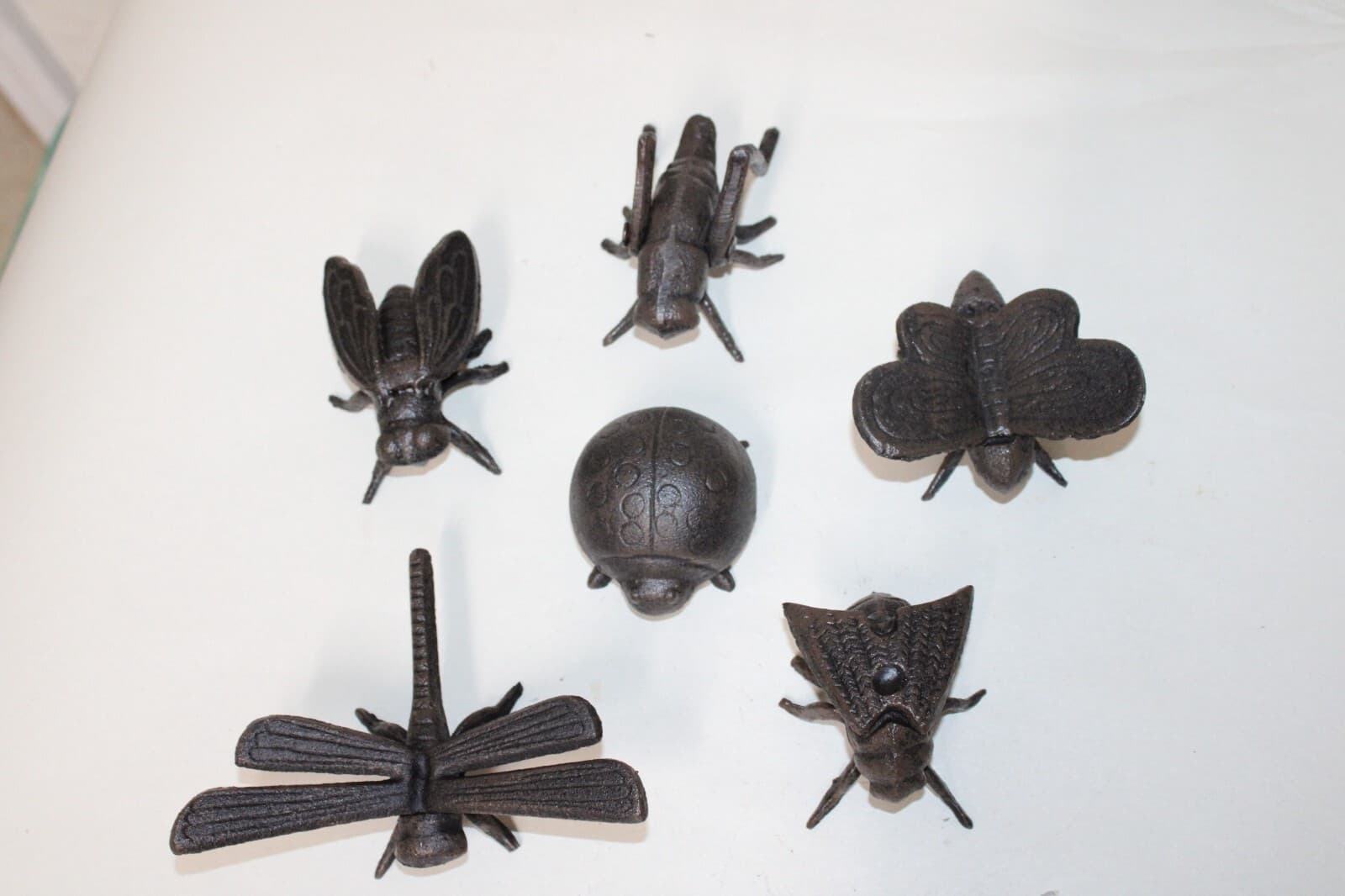 Cast Iron Butterfly Dragonfly Lady Bug Moth Cricket Cicada Figurines- Set Of 6 4