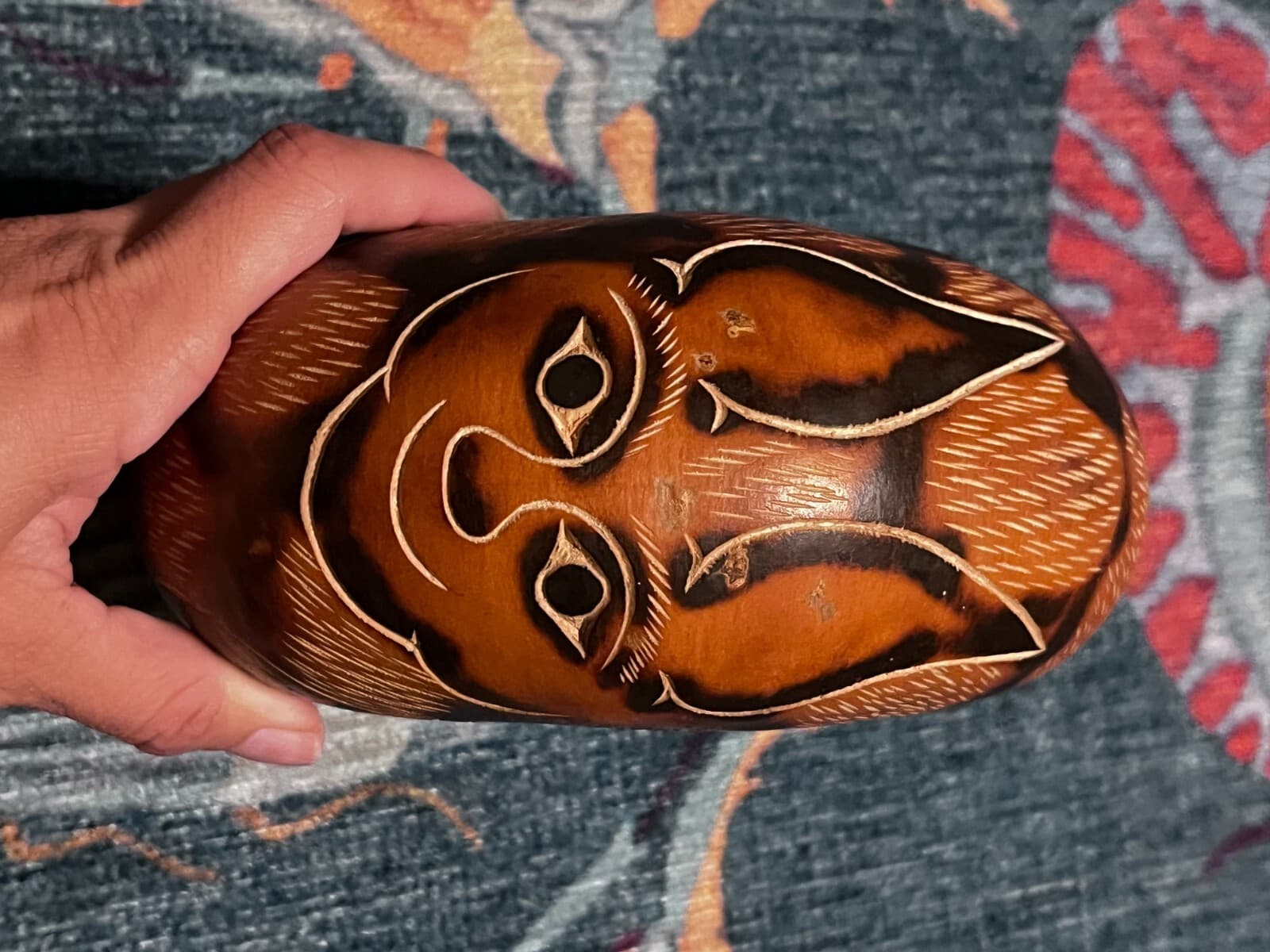 Vintage Peruvian Hand-Carved Gourd Squash Folk Art w/ Chupacabra 3