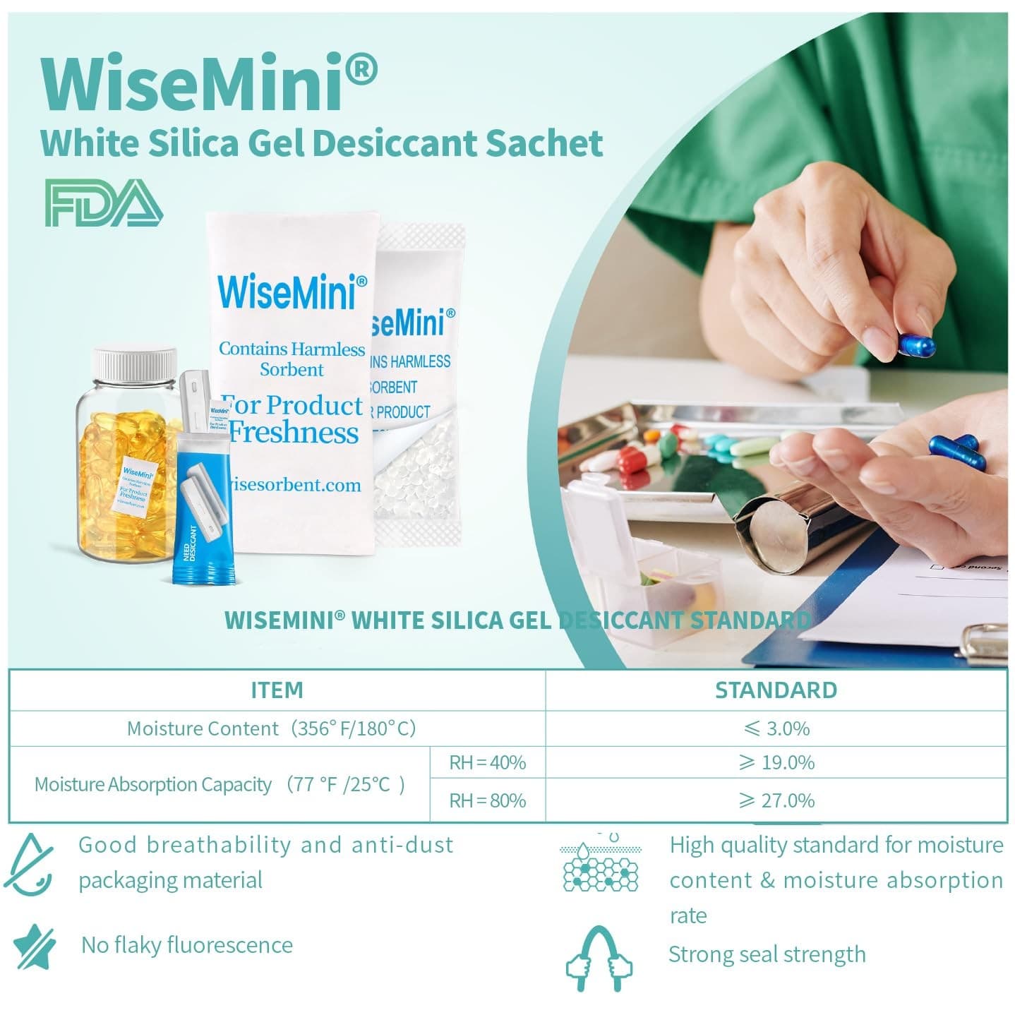 500 Packs 0.5g Silica Gel, Food Grade Moisture Absorber Desiccants Food Storage 2