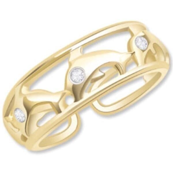 0.02 Ct Dolphin Toe Ring Natural Diamond 14k Yellow Gold Plated Sterling Silver 6