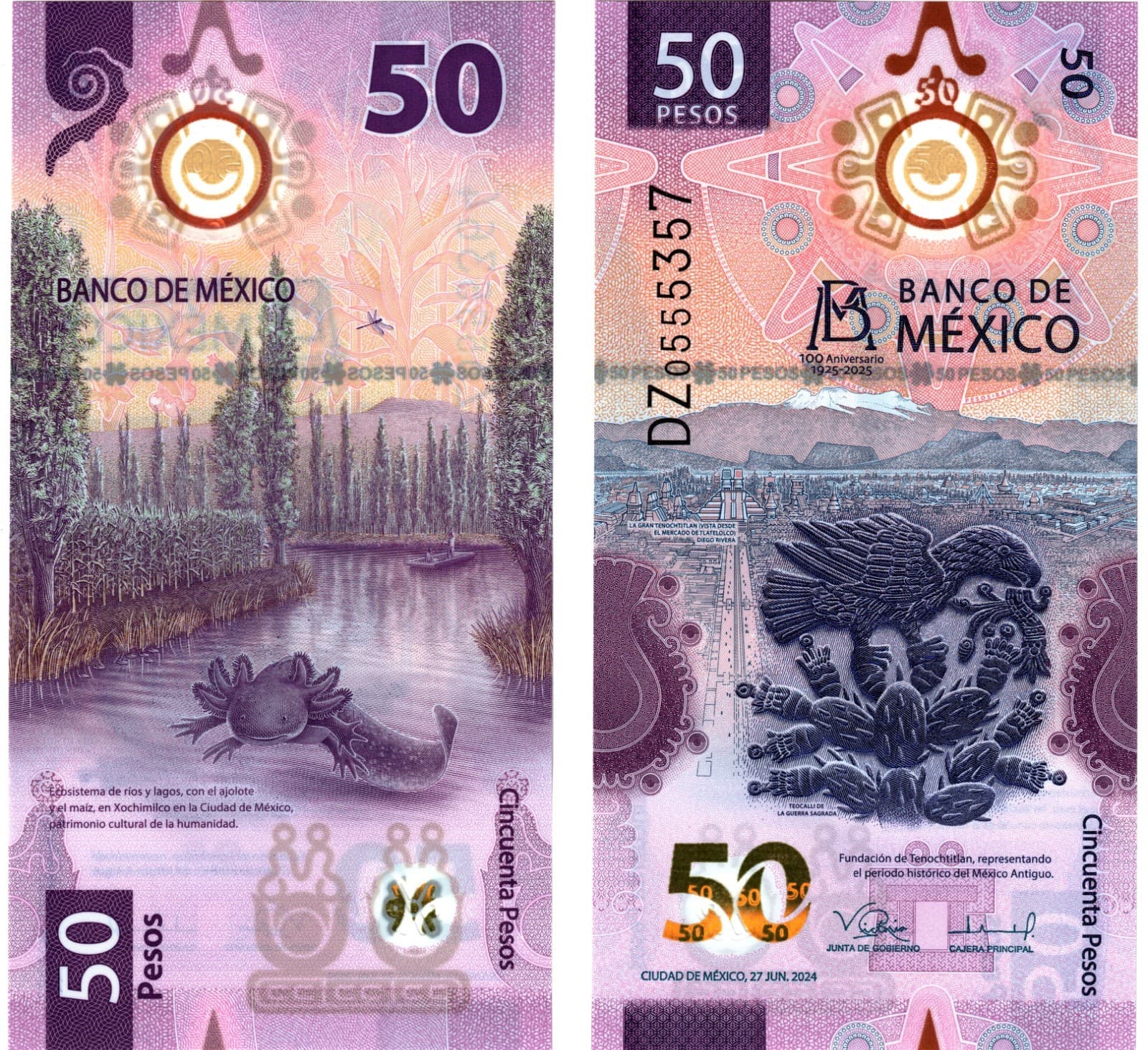 2025 Mexico 50 to 1000 Pesos P138 to P142 UNC Banknote Commemorative  Full set 3
