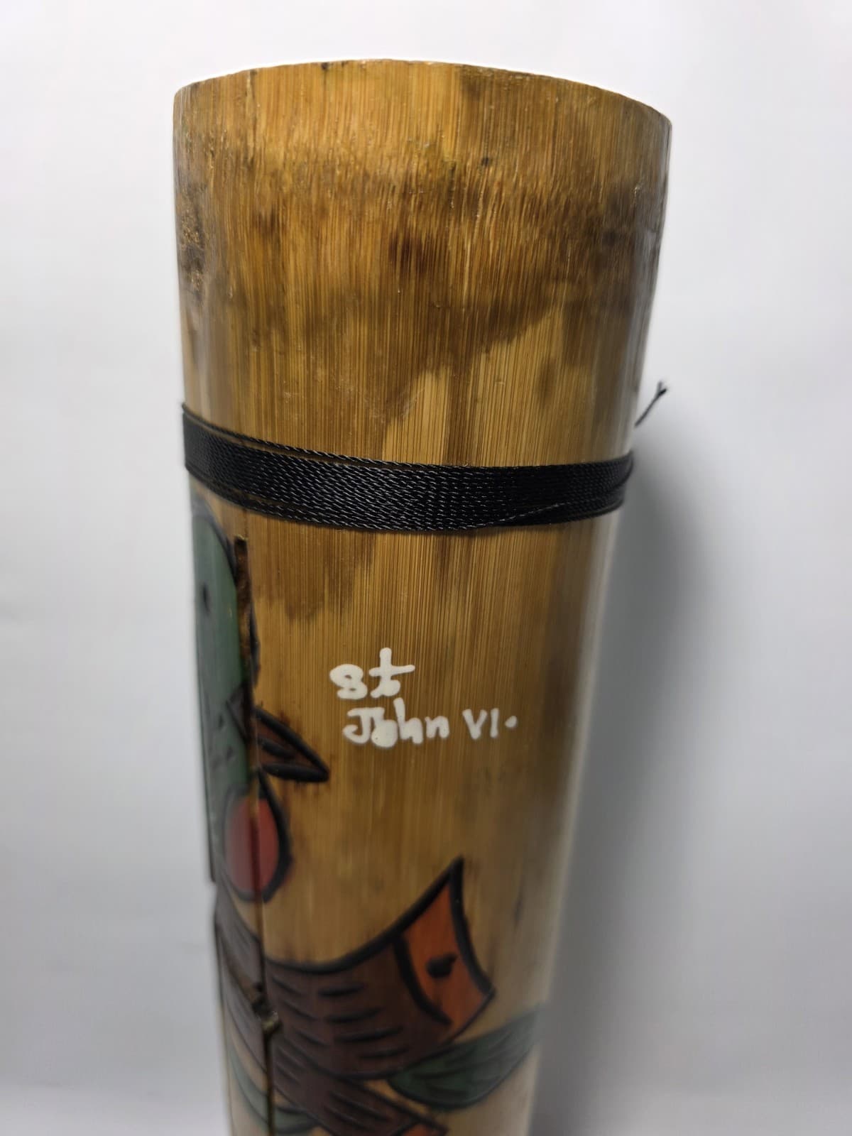 Vintage Bamboo Folk Art Log Drum Wooden Tongue Slit Drum St. John VI 3