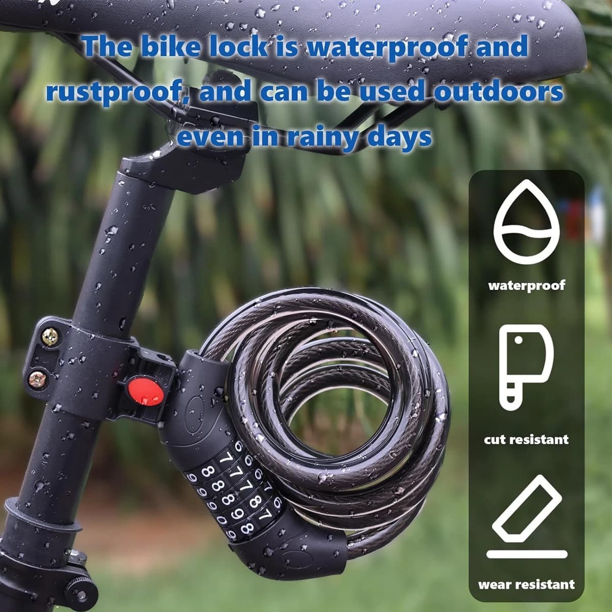 Bike Lock Security Cable Lock 5 Digit Password Bike Lock Heavy Duty Anti-Theft 4