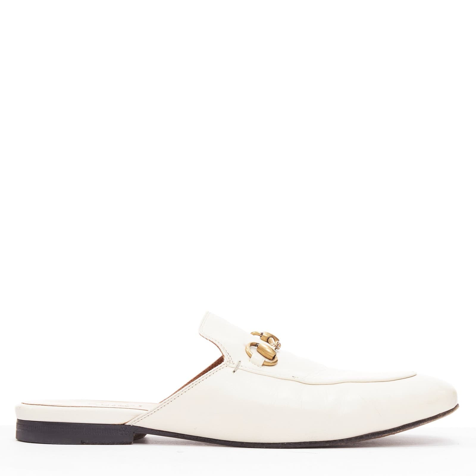 GUCCI Princetown cream leather gold horsebit flat mule loafer EU36 2