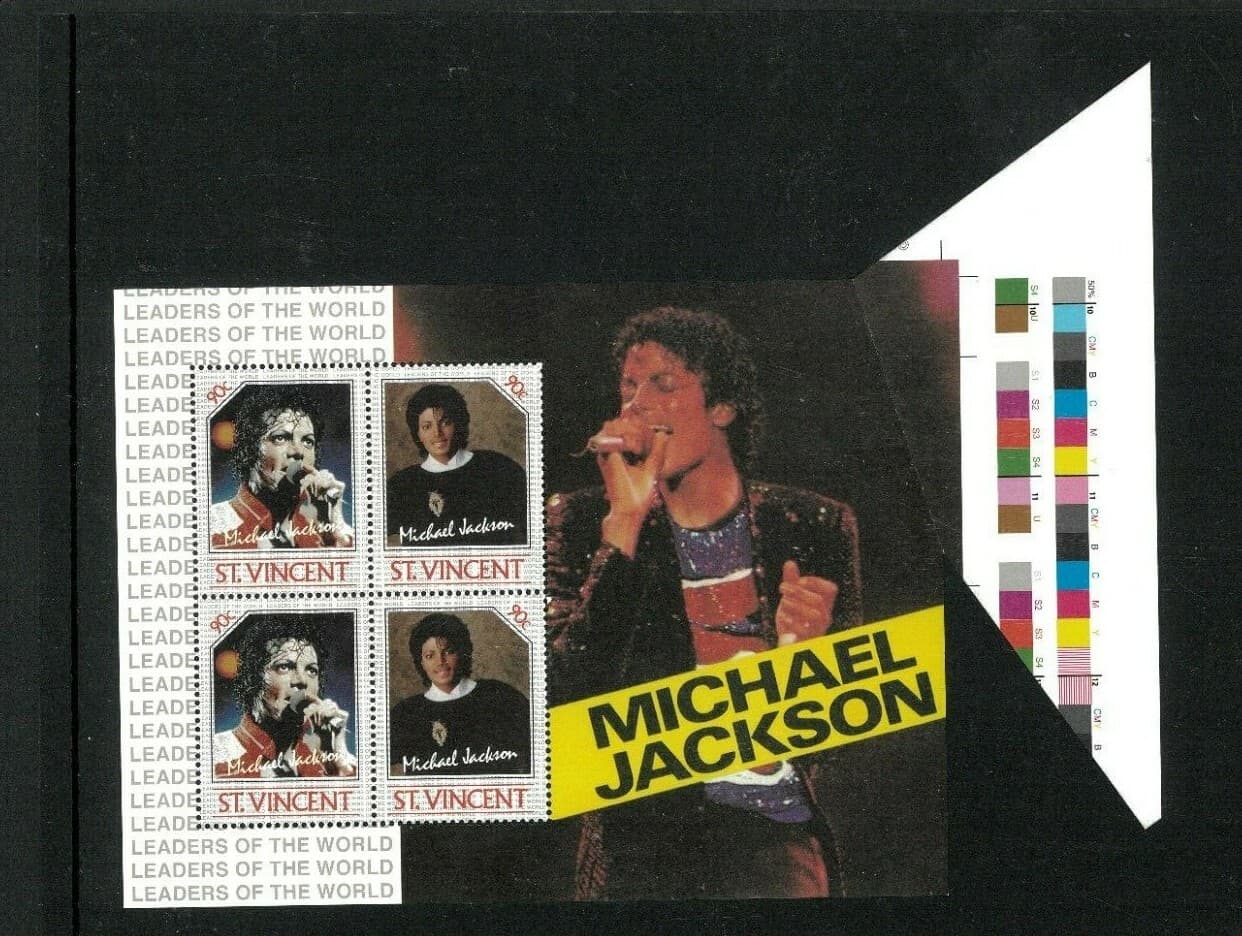 St. Vincent #899 Michael Jackson Souv. Sheet Rare Fold Over Error. 195.00