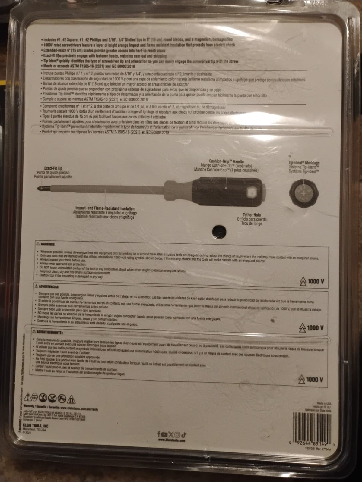 Klein Tools 85077INSR 7-in-1 Insulated Interchangeable Screwdriver Set  1000v 3