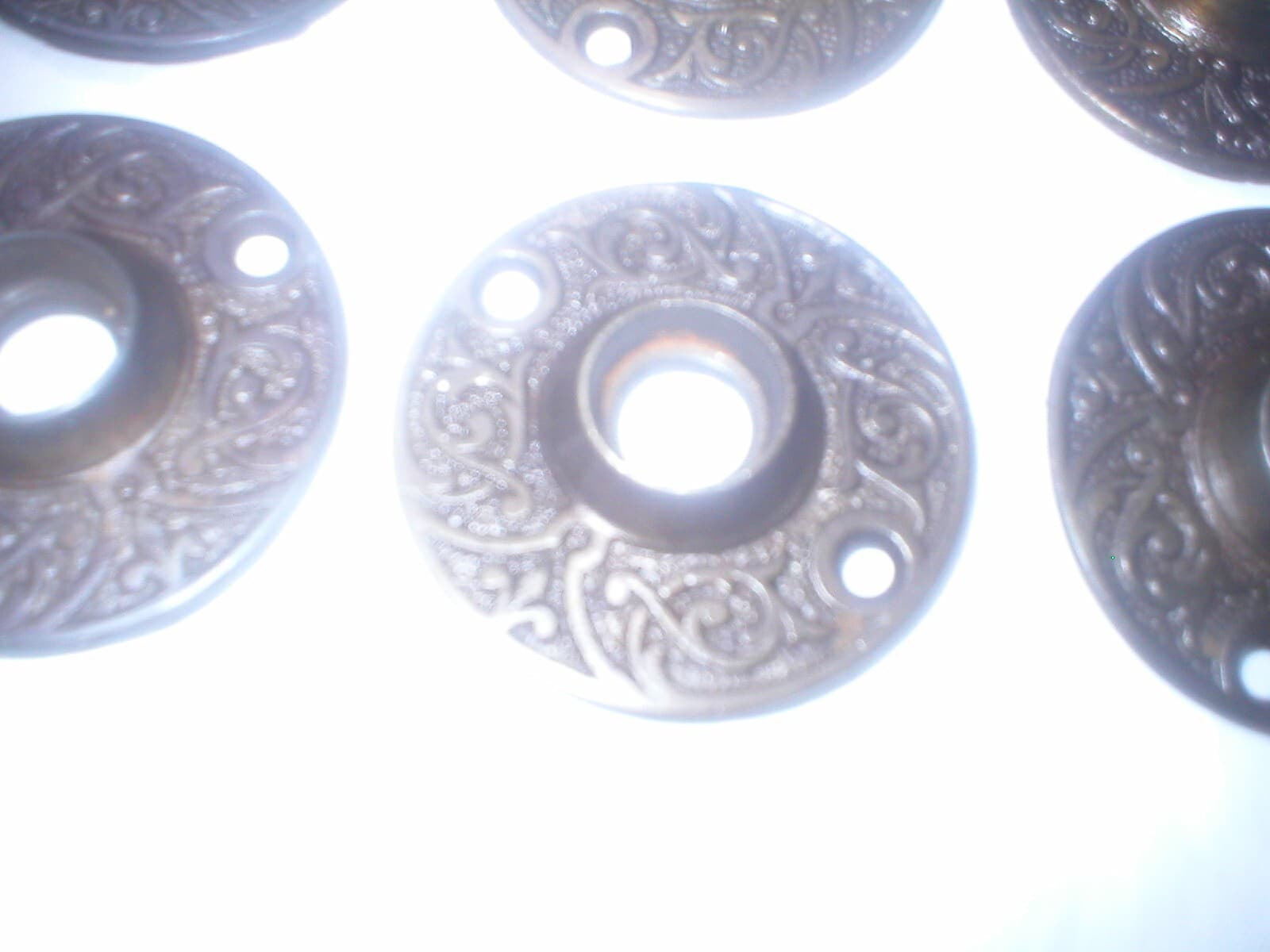 Antique Victorian Decorative Cast Iron Doorknob Ring Plate Pair 6