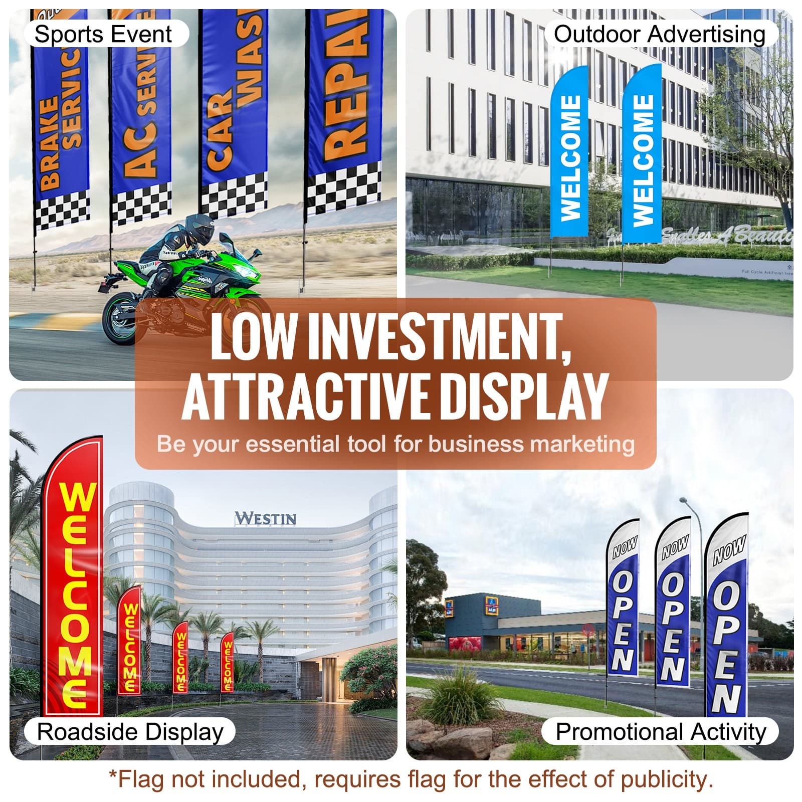 VEVOR Feather Flag Pole Kit,4 Packs Swooper Flag Pole 16.3 ft,Sign Flag Poles fo 5