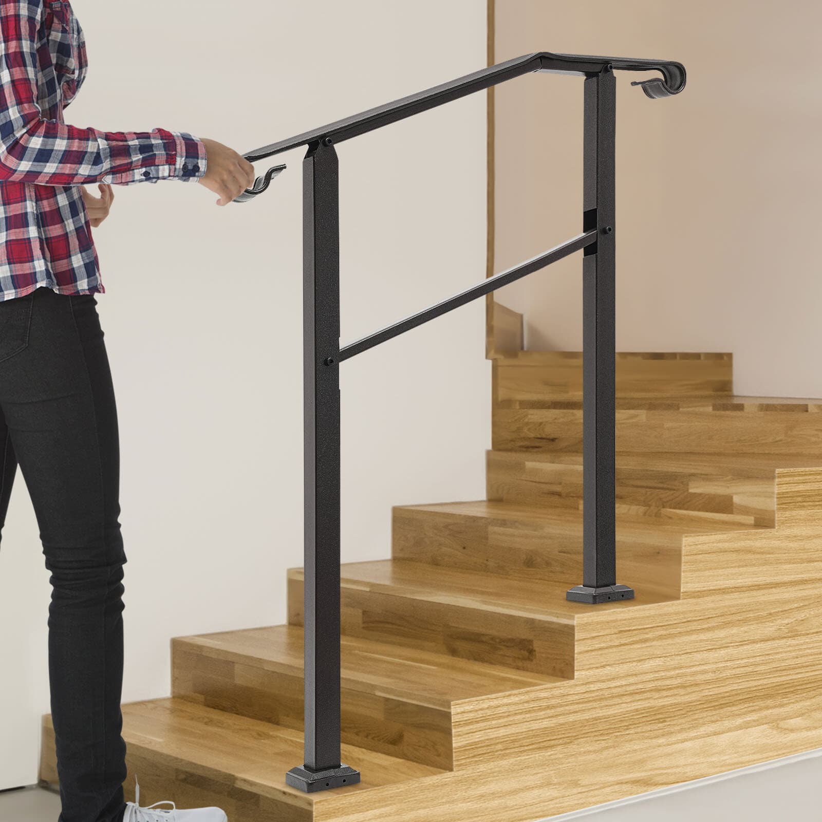 Handrail Stair Railing Staircase Handrail  3-Step for Indoor/Outdoor Dark Brown 2