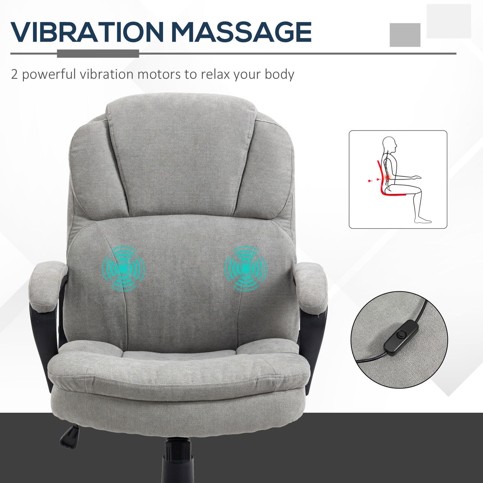 Massage Office Chair with Dual Vibration Points USB Power Light Gray 4