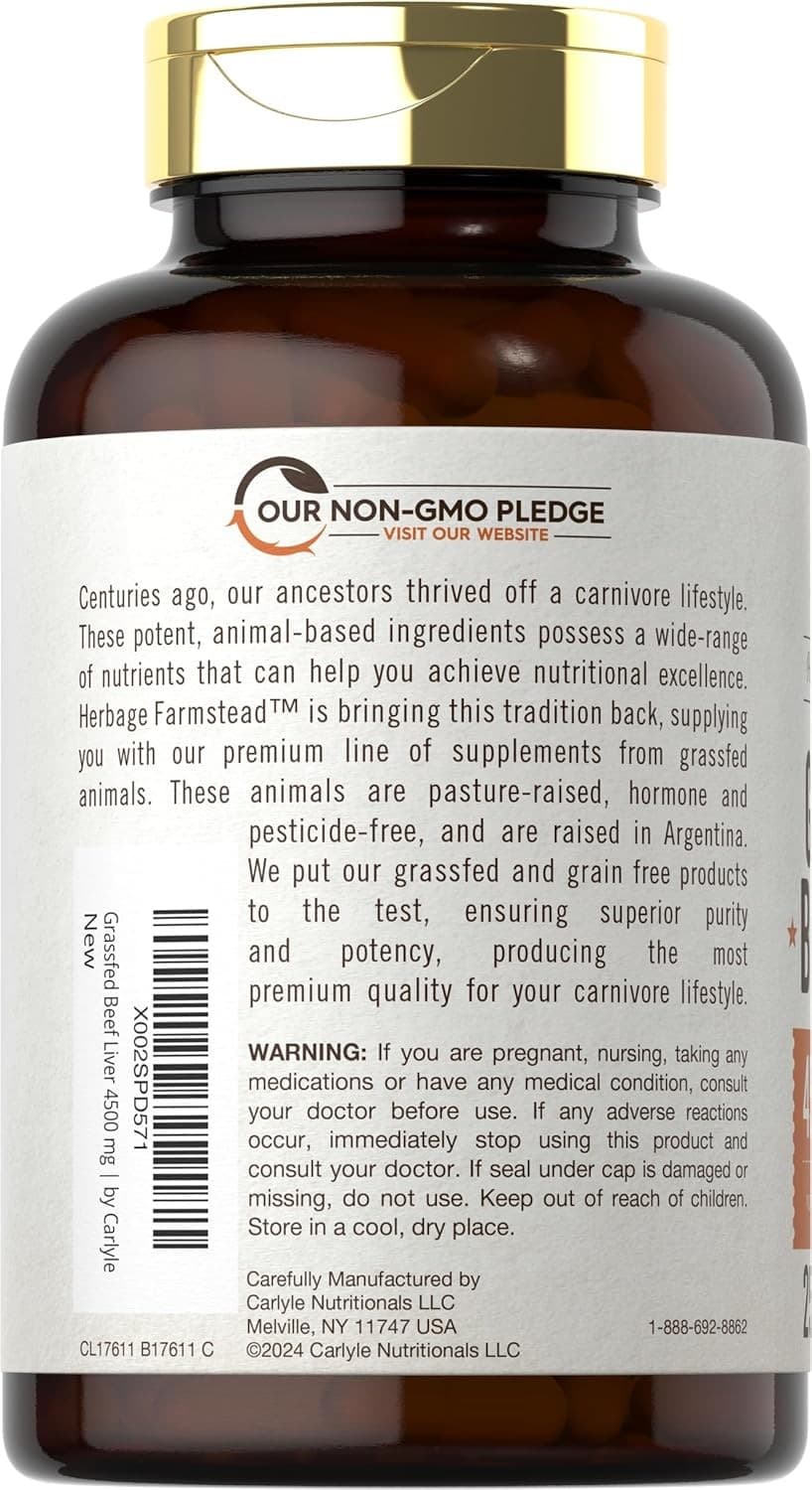 Grass Fed Beef Liver 4500mg | 250 Capsules | Non-GMO | by Herbage Farmstead 3