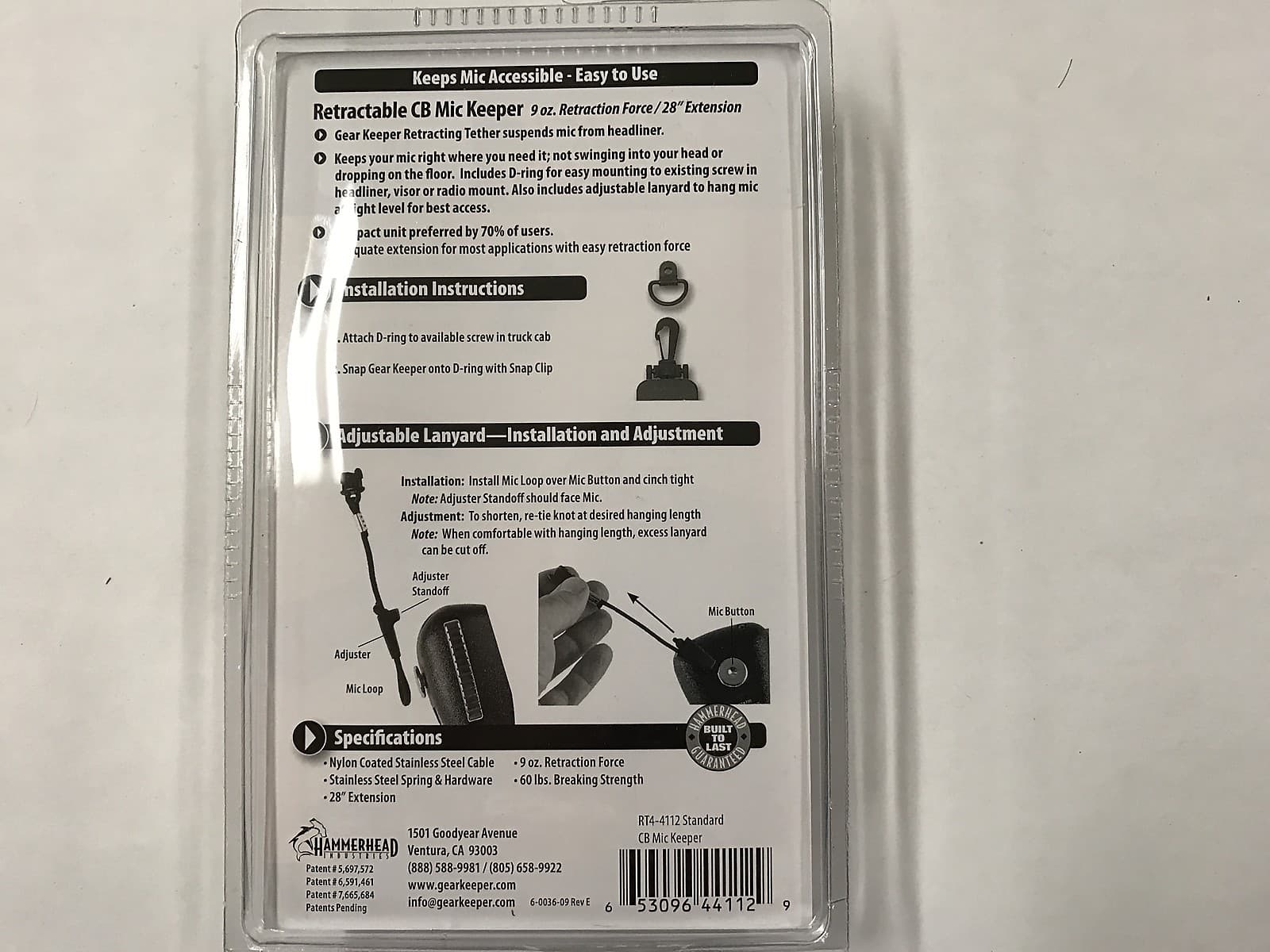 Gear Keeper Black RT4-4112 28" Retractable CB Radio Microphone Hanger 2