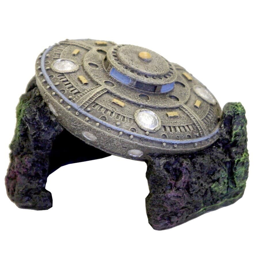 Blue Ribbon Pet Exotic Small UFO Cave Aquarium Ornament Aquatic 3.75 Inch - Grey