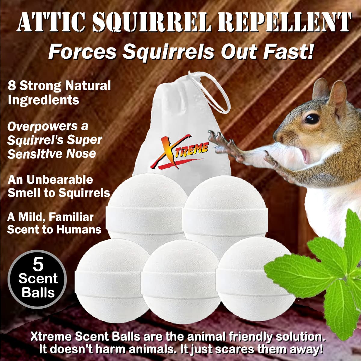 NEW! Attic Squirrel Repellent. DRIVES SQUIRRELS OUT FAST! 5 PK