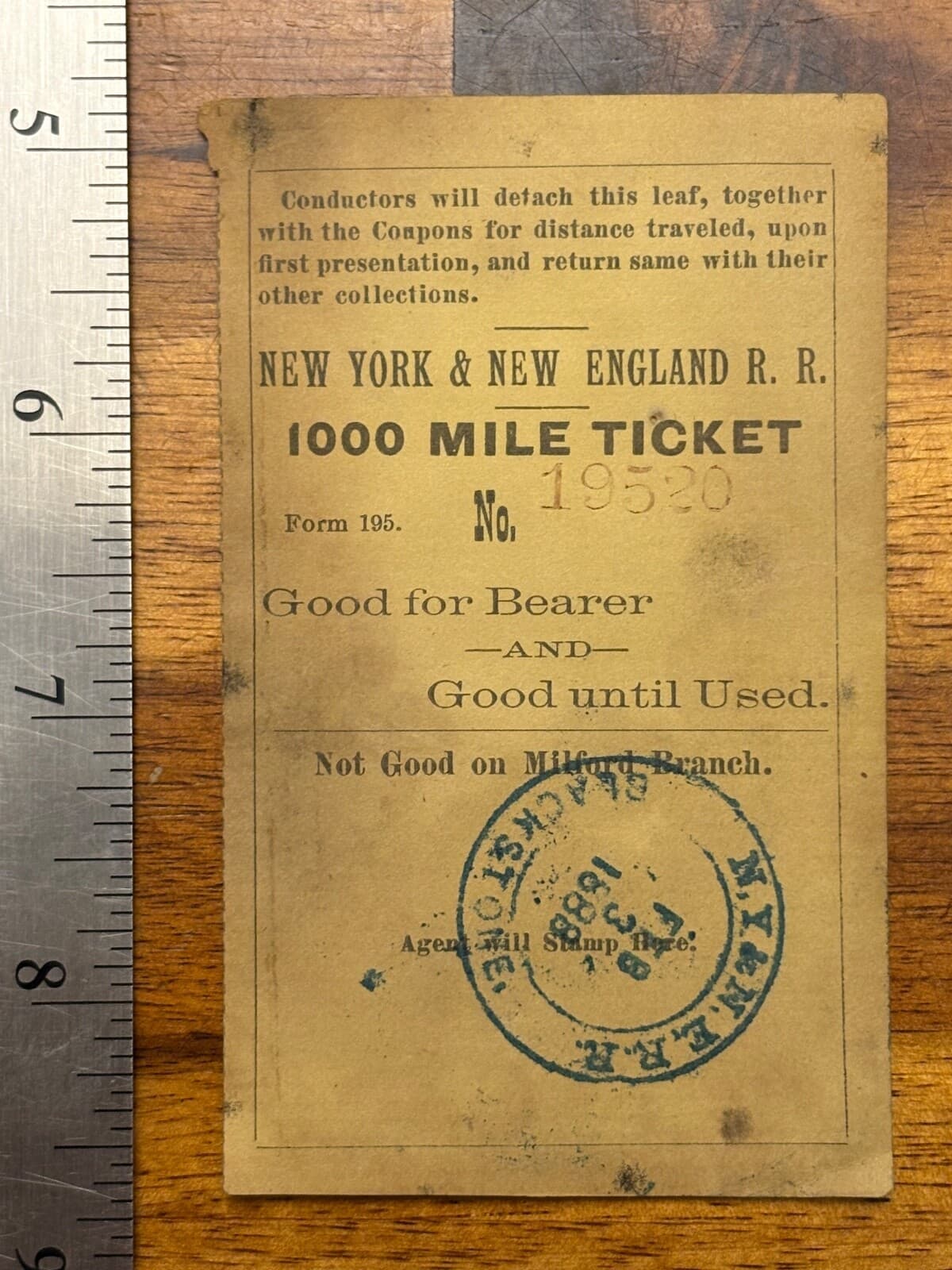 1888 New York & New England R.R. Railroad 1000 Mile Ticket Train Ephemera 4