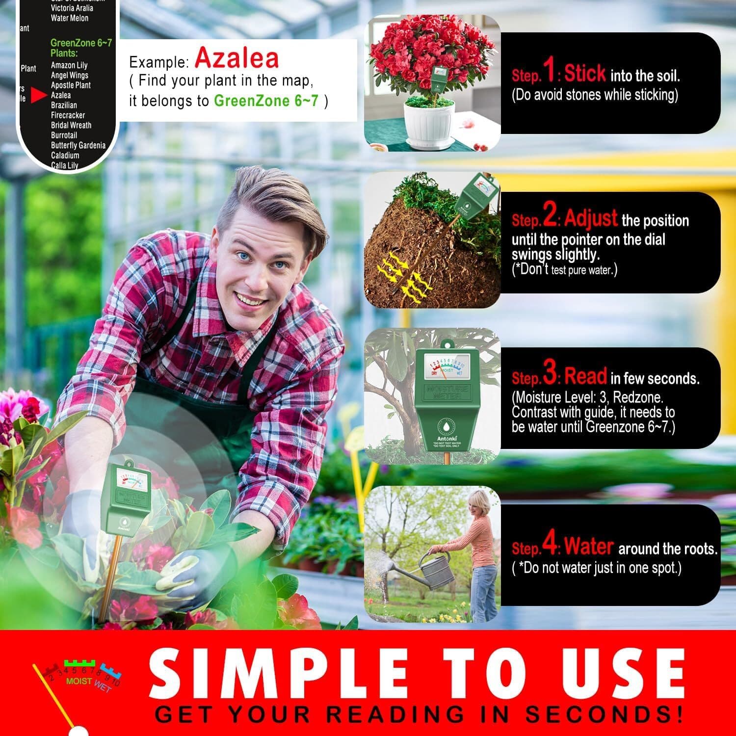 2 Pack Plant Water Meter, Soil Moisture Tester Hygrometer Sensor, Soil Water 2