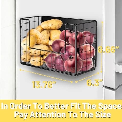 Set Magnetic Shelf for Fridge, Fruit Potato & Onion Storage Bins, 2 Black 6