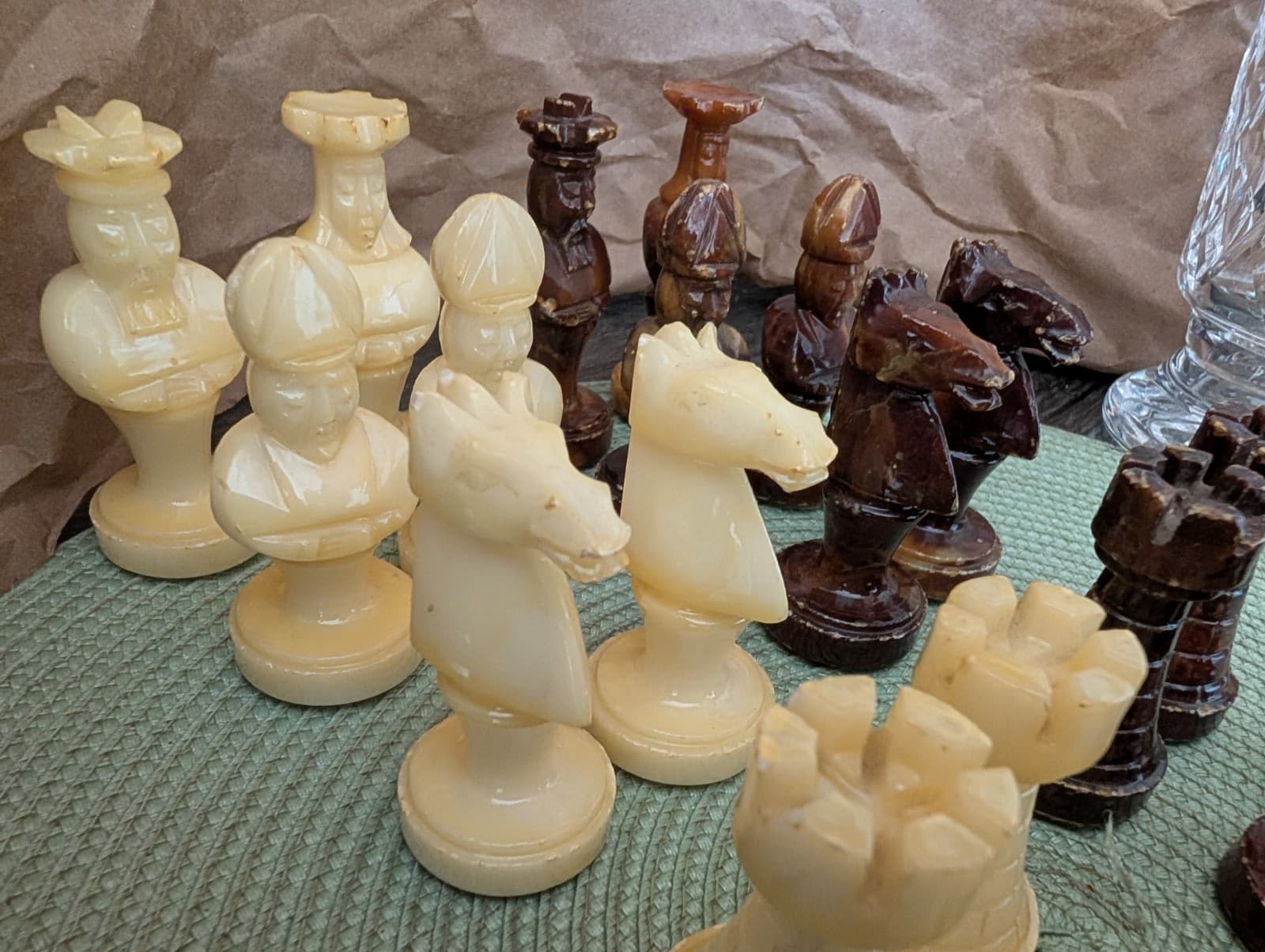 Vintage Alabaster Chess Pieces Brown and White. Perplexity Says Made In Italy 4