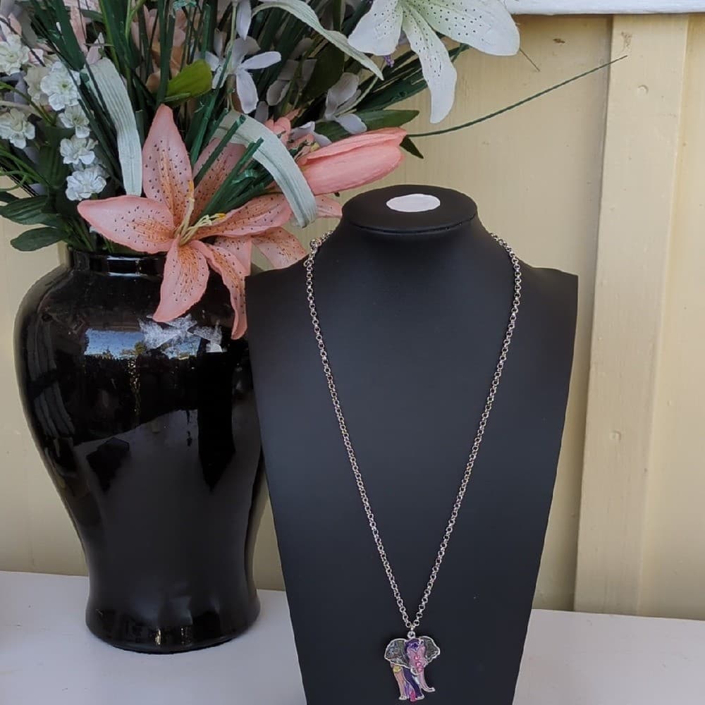 Enamel Alloy Crystal Africa Elephant Necklace Pendant Wild Animal Charms Jewelry 2