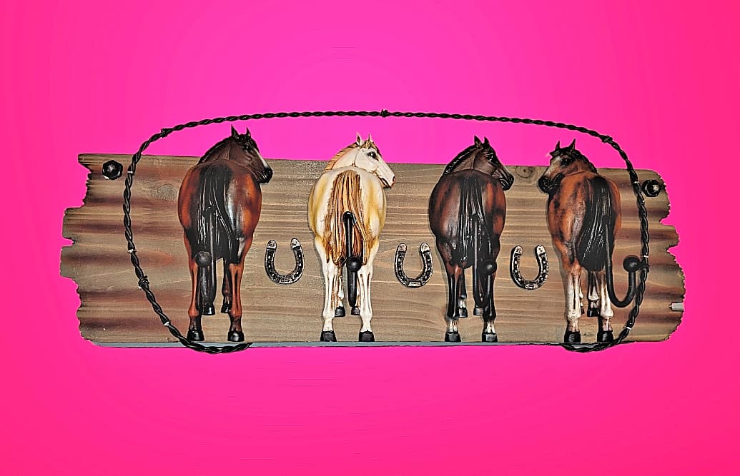 Horses Coat Hat Rack Car House Keys Holder Horseshoes Country Western 22”x 8" 5