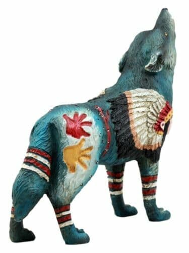 Indian Chief Native Tribal Howling Wolf Totem Spirit Figurine Collection 6.25"L 2