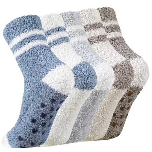 Premillow Slipper Socks for Women - Fuzzy Socks for 5 Pairs Solid Color, 6-10