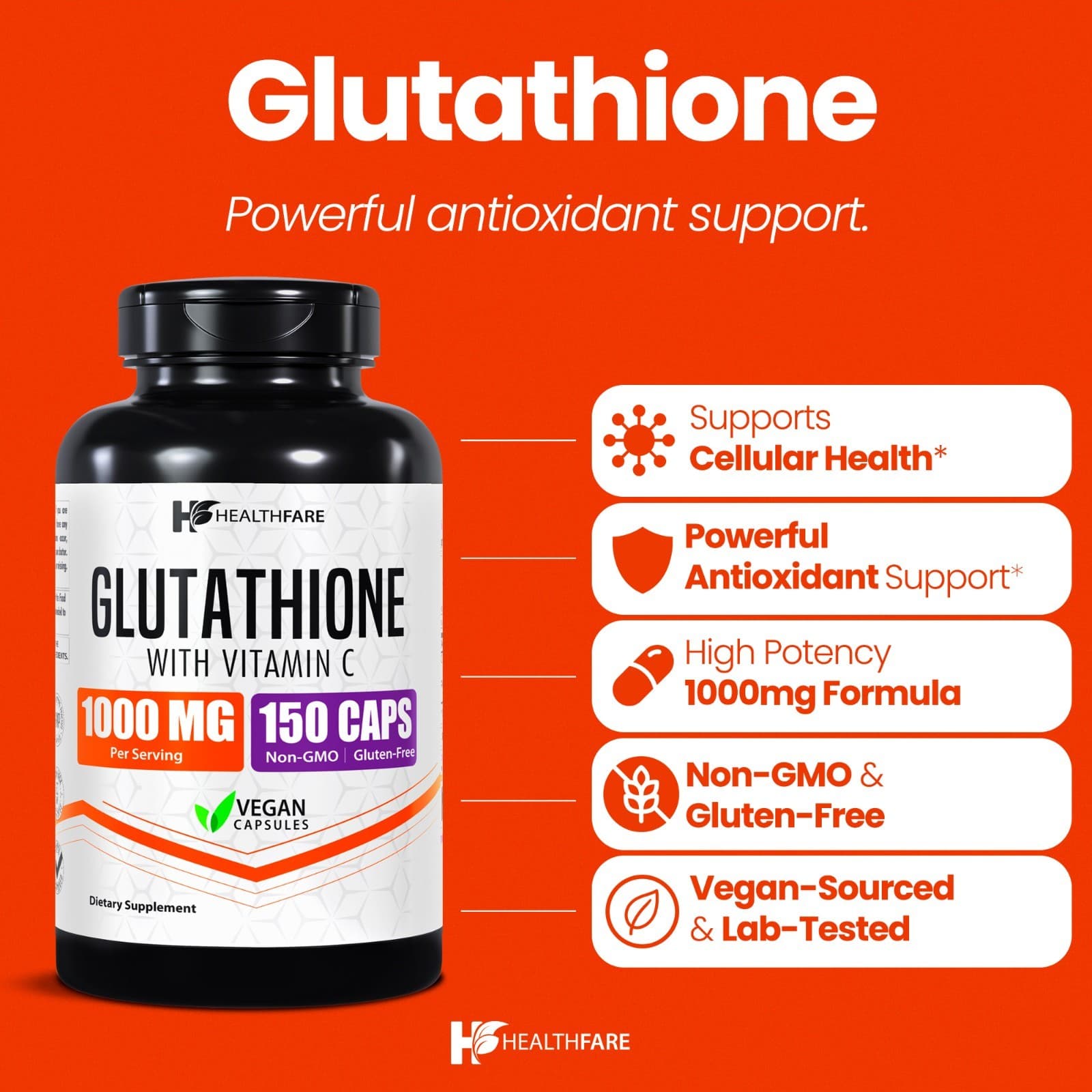 Healthfare Glutathione 1000mg GSH L-Glutathione Reduced 150 Capsules Antioxidant 2