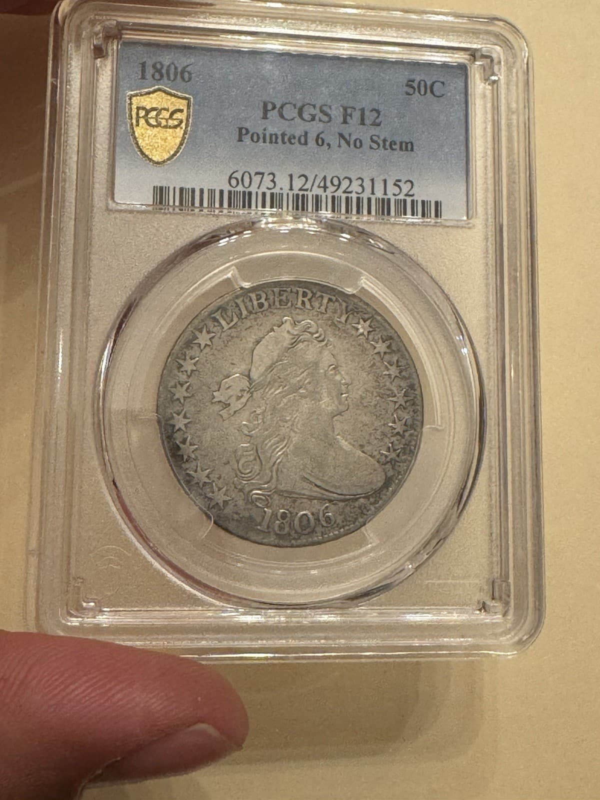 1806 Liberty Half Dollar PCGS F12 Pointed 6, No Stem