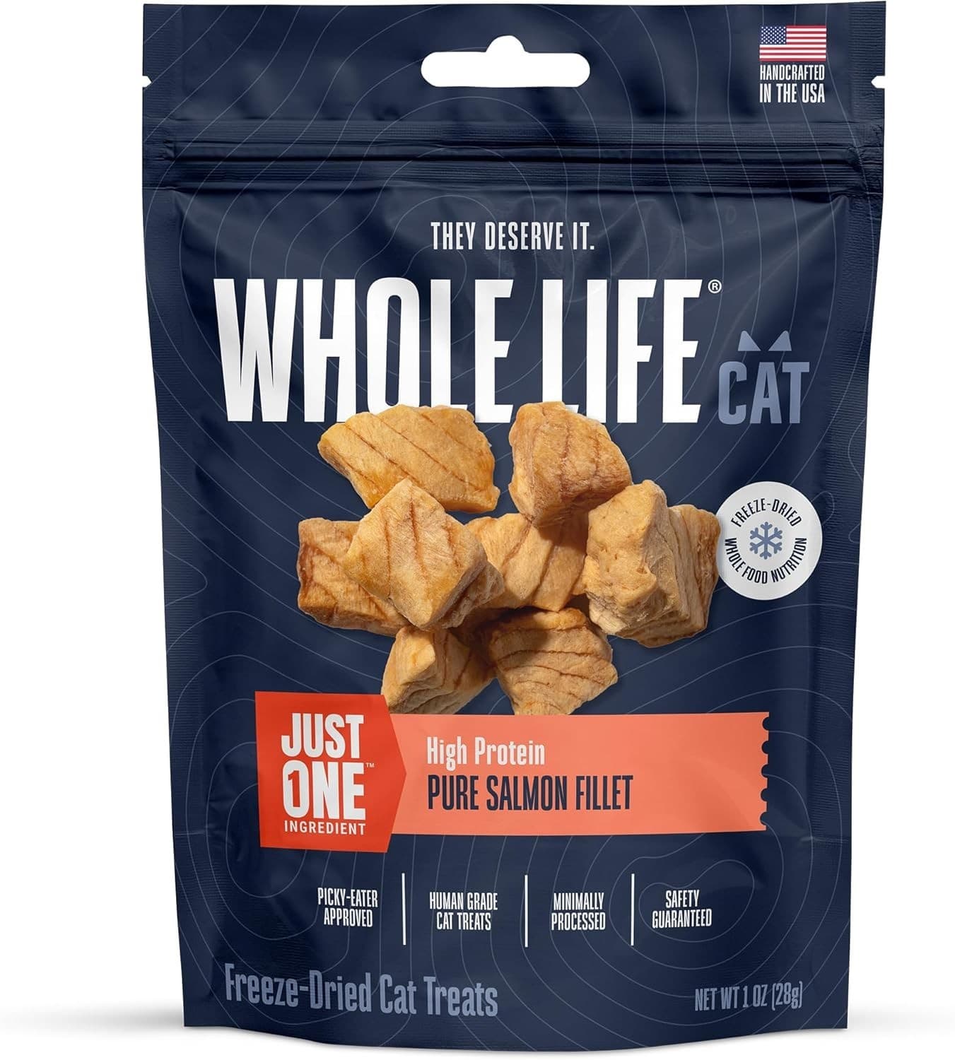 Whole Life Pet Just One Salmon - Cat Treat or Topper - Human Grade, Freeze Dried