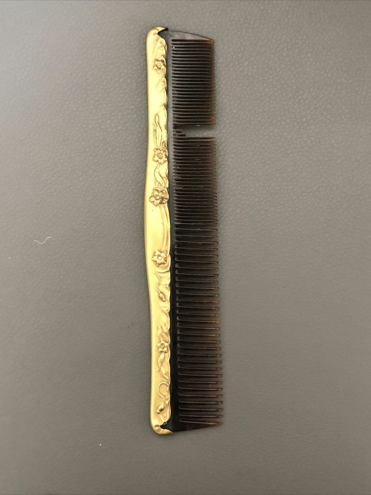 Art Noveau Antique Brush Hand Mirror Comb Set 1905 Porcelain Roses Gold Tone 6