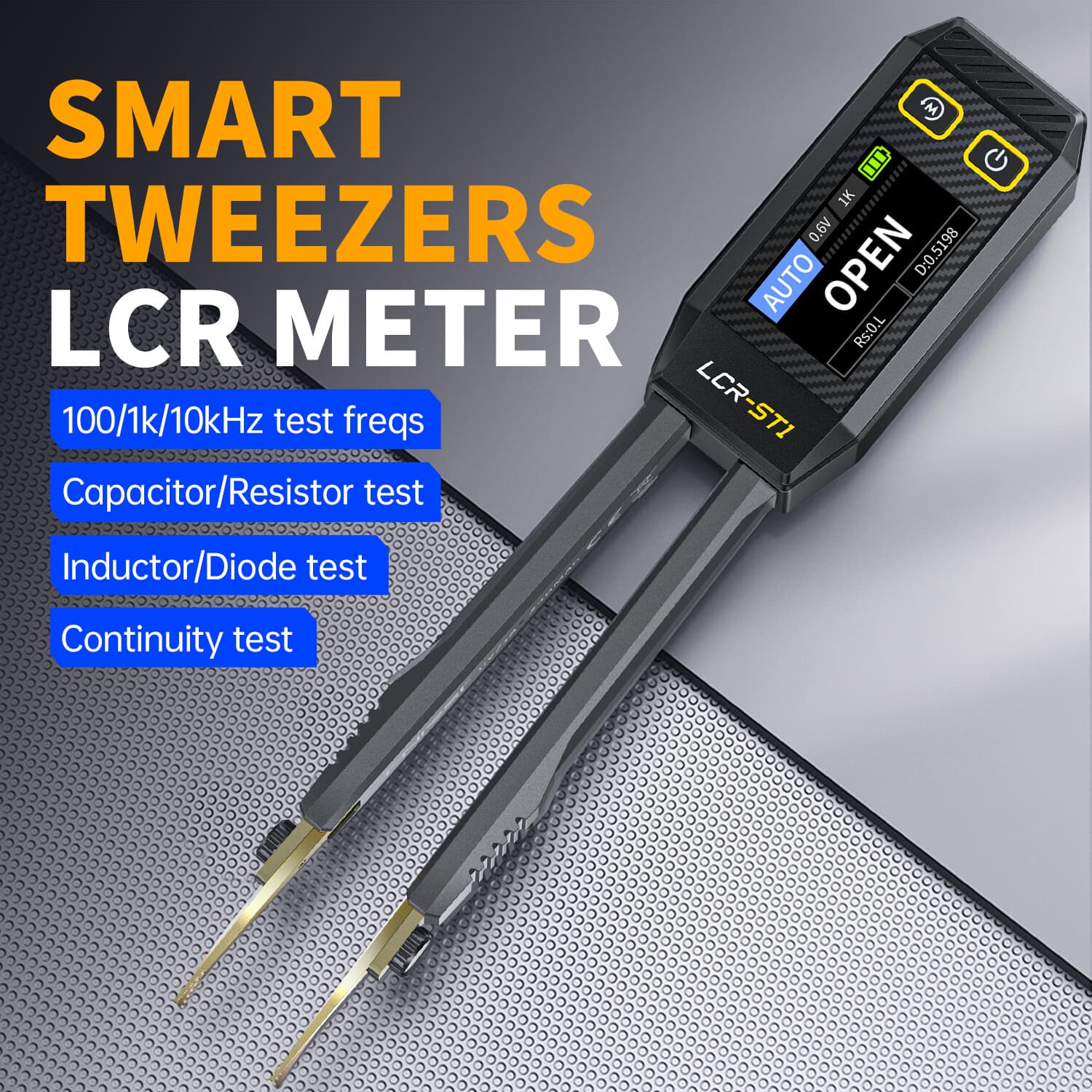 FNIRSI LCR-ST1 Mini Smart Tweezer LCR SMD ESR Tester Ohm Capacitance Diode Test 2