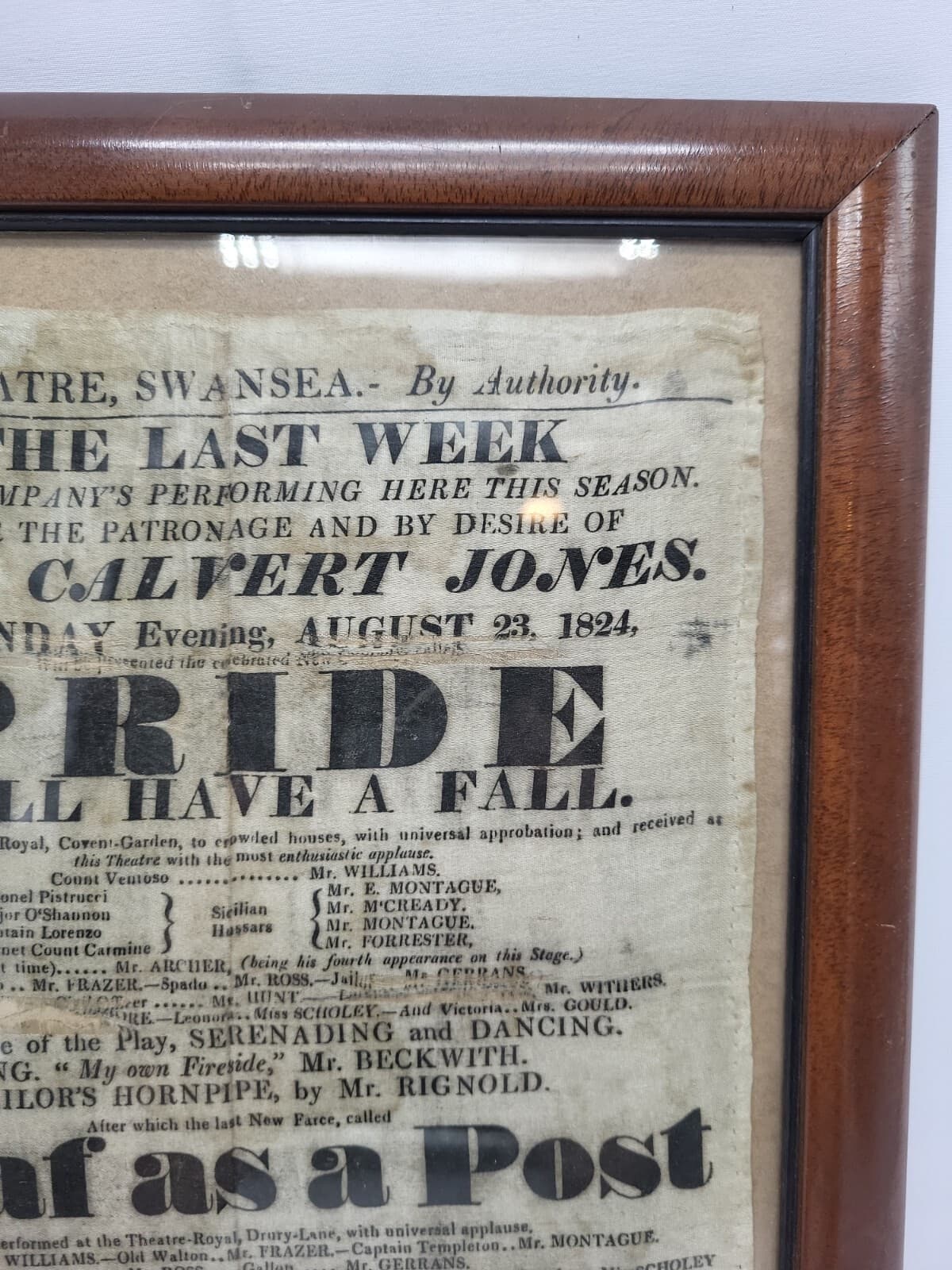 THEATRE SWANSEA BY AUTHORITY 1824 THE LAST WEEK MRS CALVERT JONES SHOW BILL ADD 3