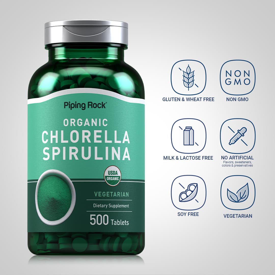 Chlorella Spirulina Organic | 500 Tablets | Vegetarian, Non-GMO | by Piping Rock 3