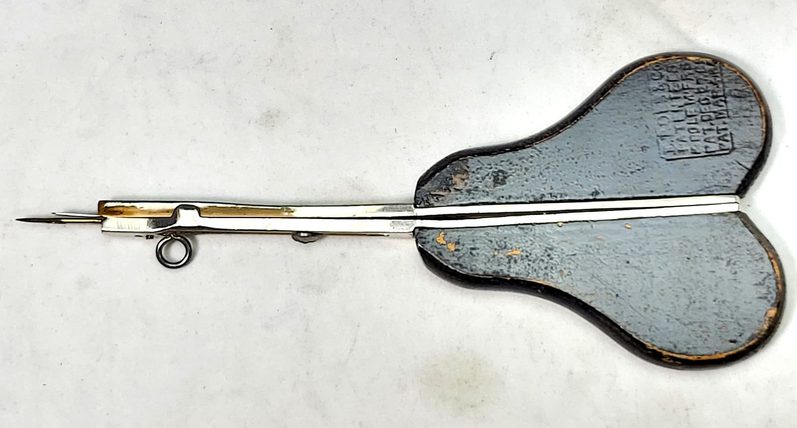 Antique Wood Shuttle Punch Sliding Needle Weaving Rug Hooking Tool pat1800s /S6 3